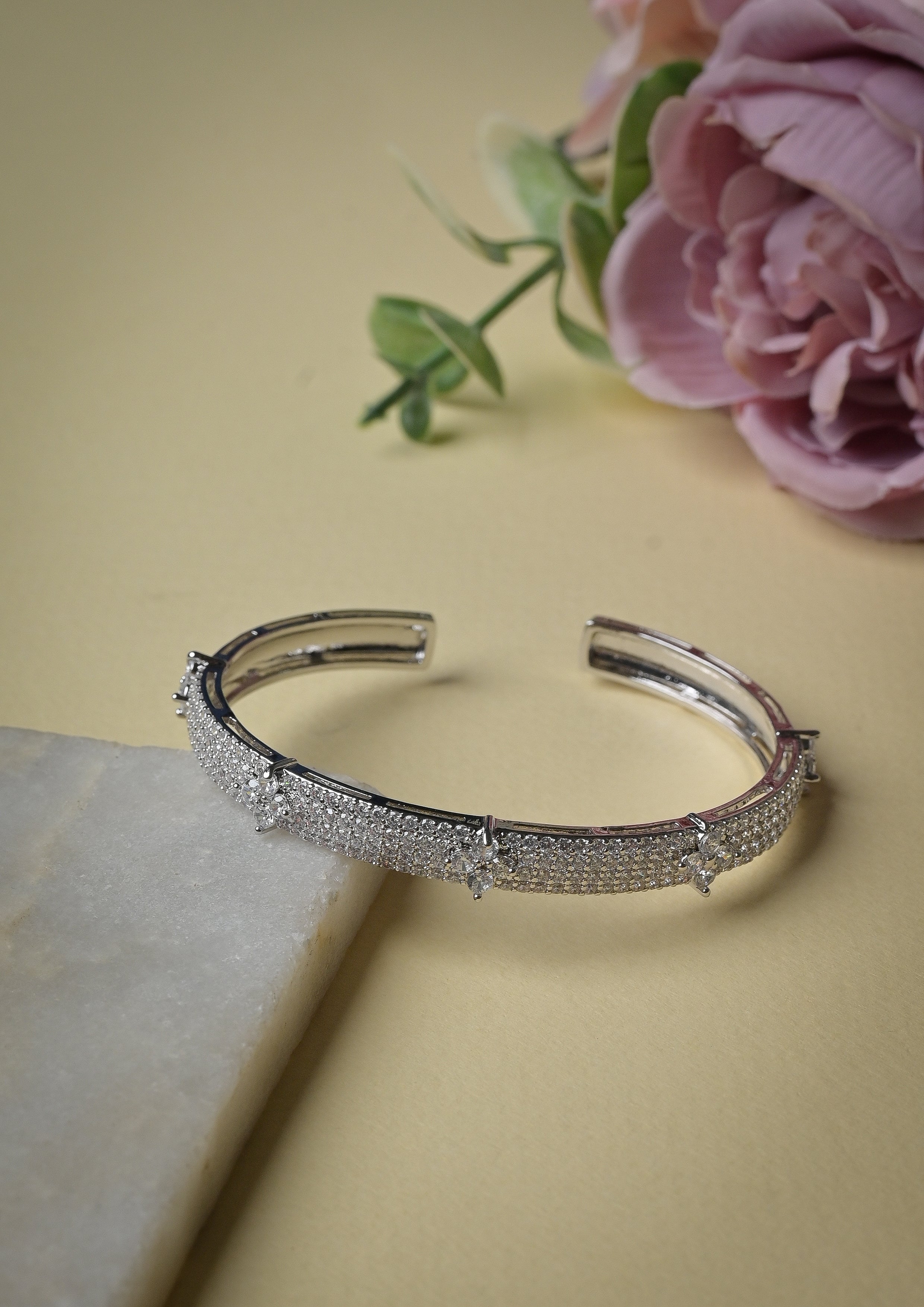 Zircon encrusted flower bangles