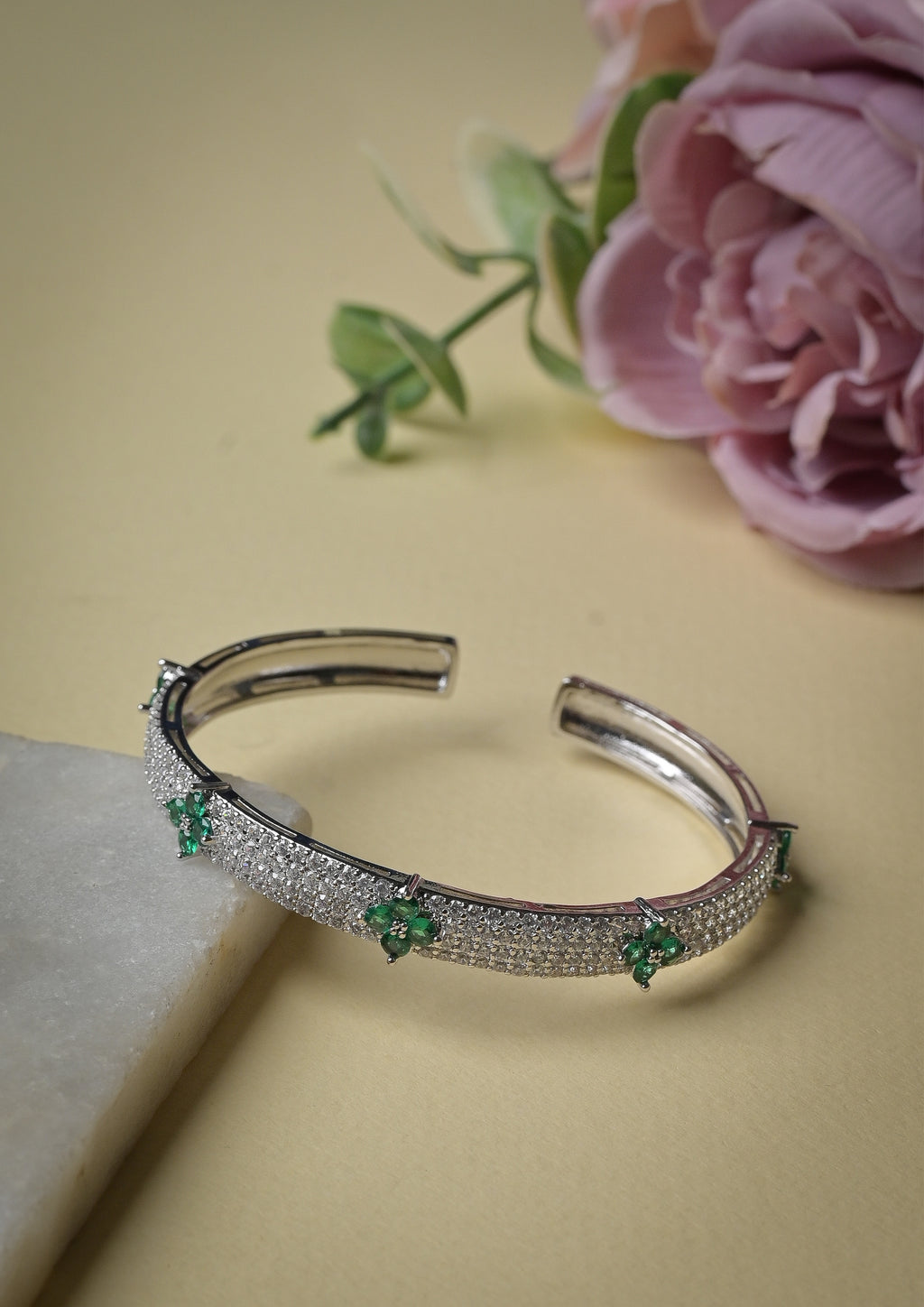 Zircon encrusted flower bangles
