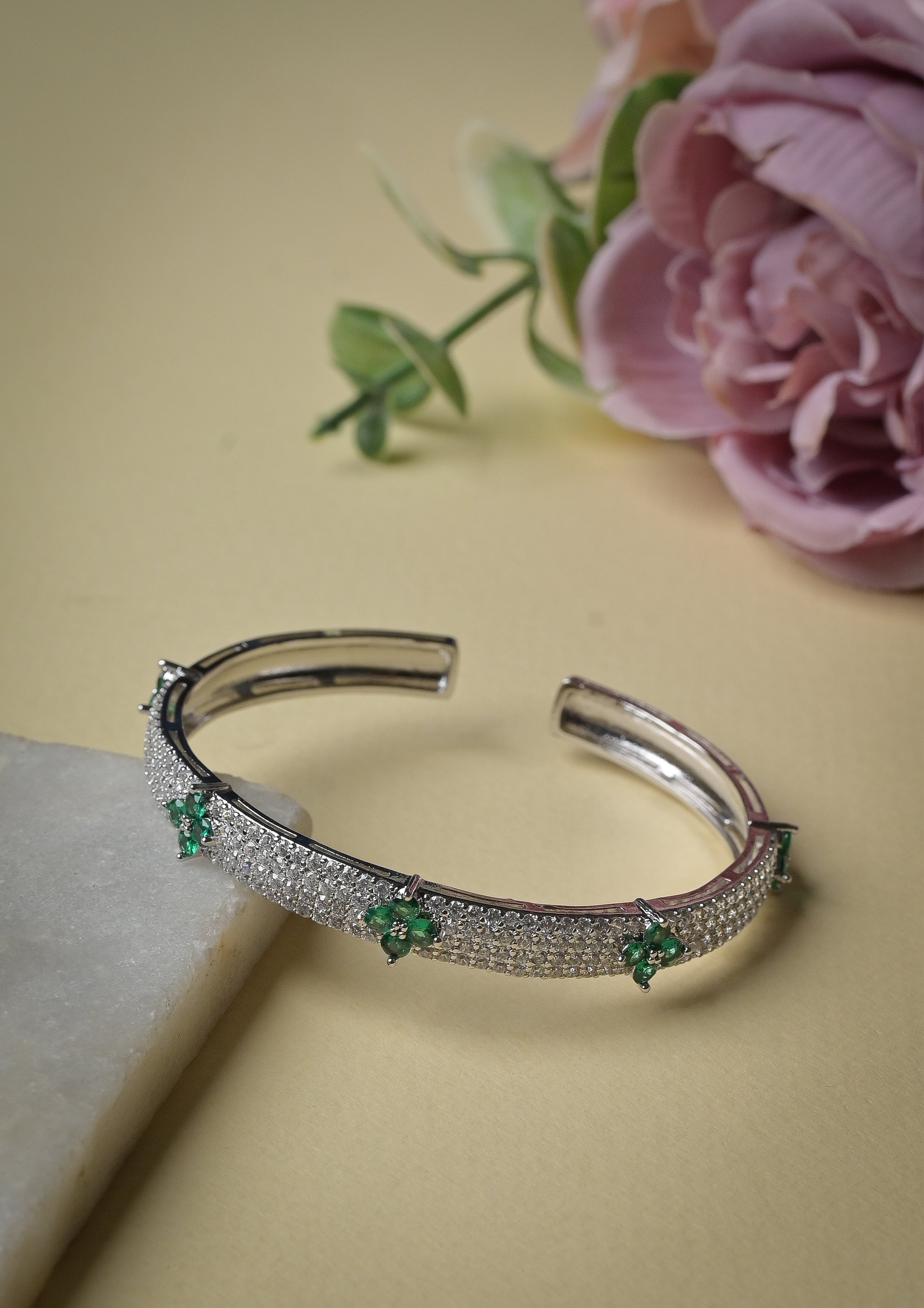 Zircon encrusted flower bangles