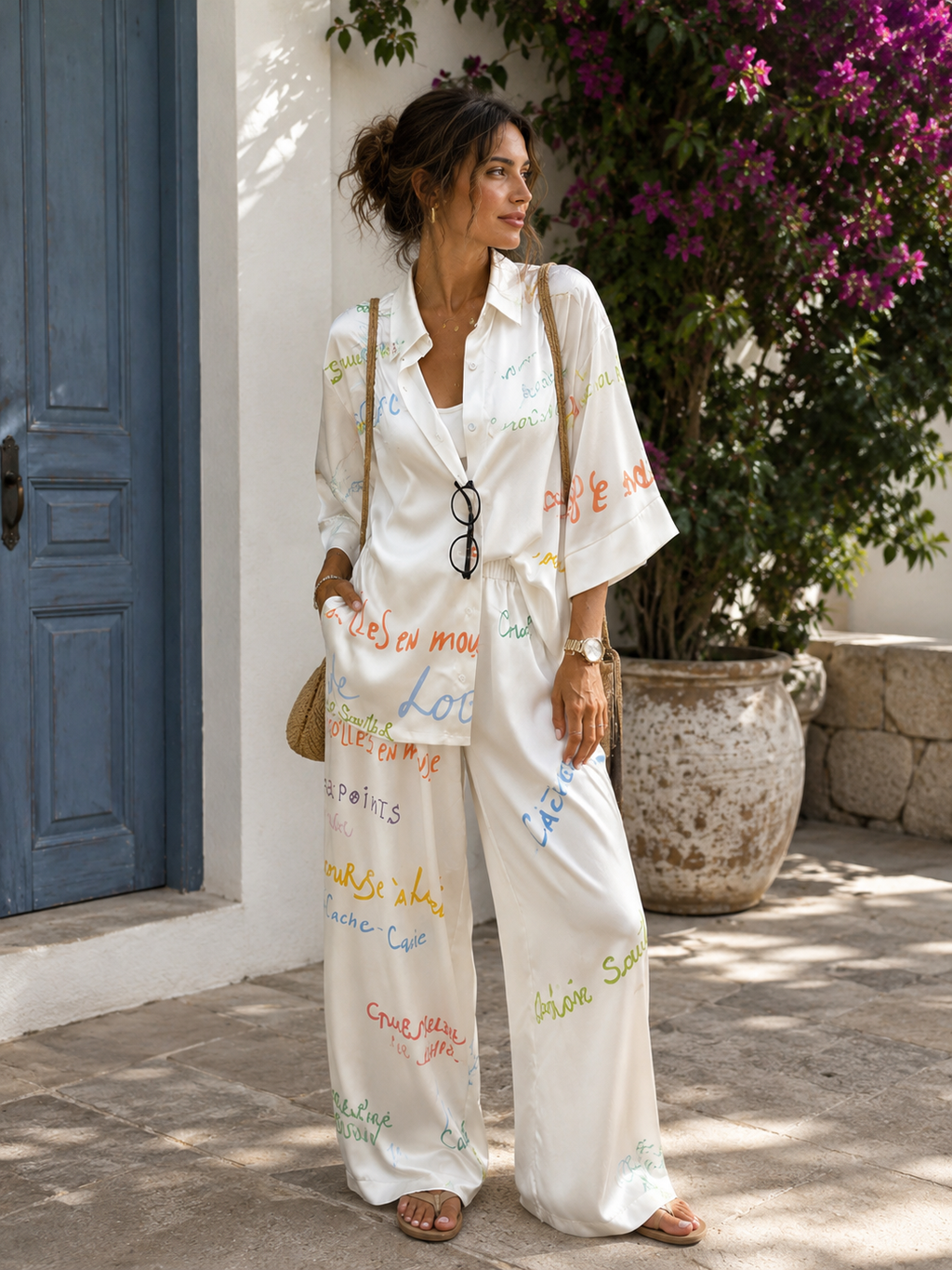 Letter Print satin set