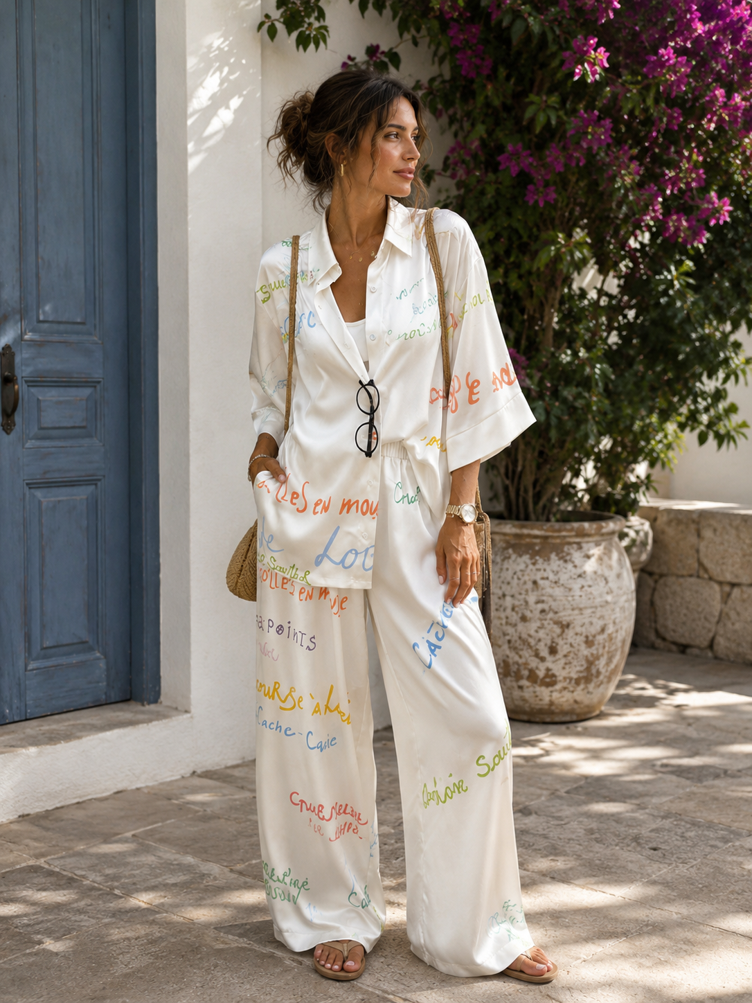 Letter Print satin set