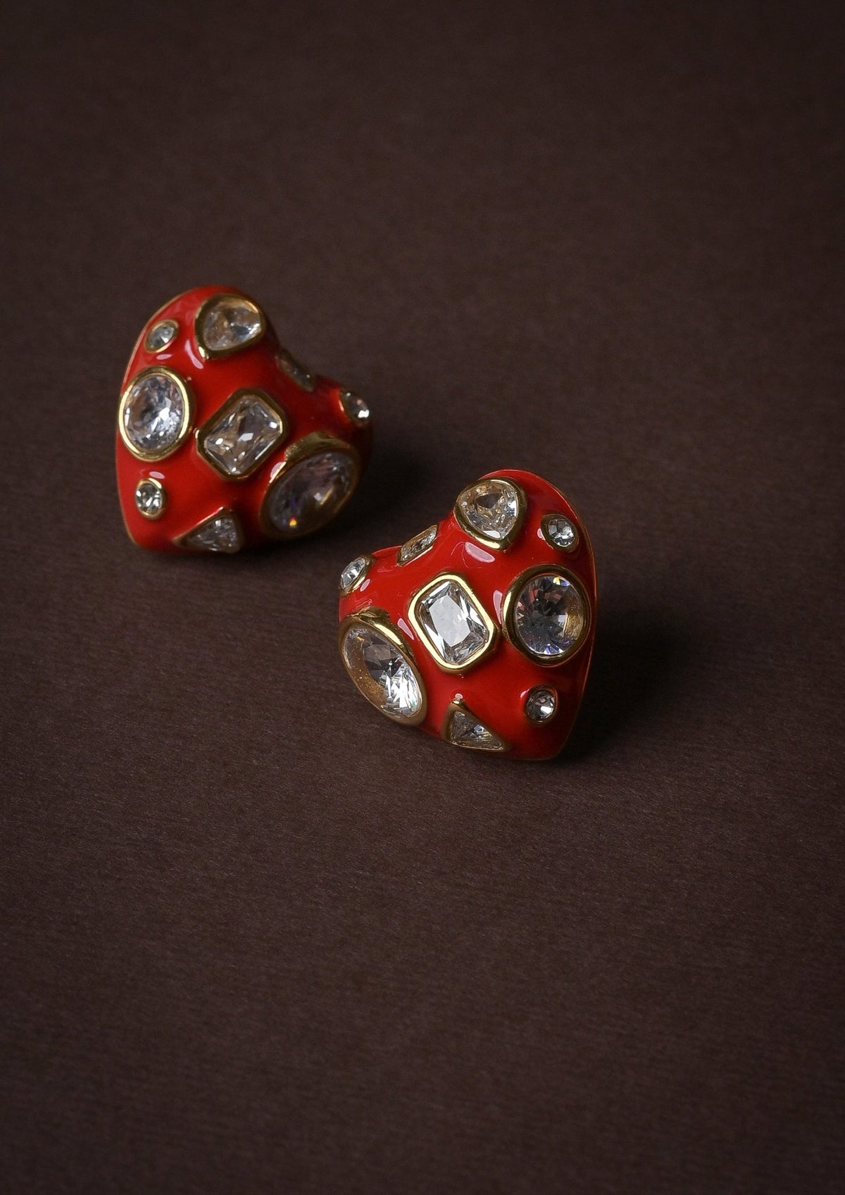 Enamel heart zircon studs - Reen & co.Enamel heart zircon studs