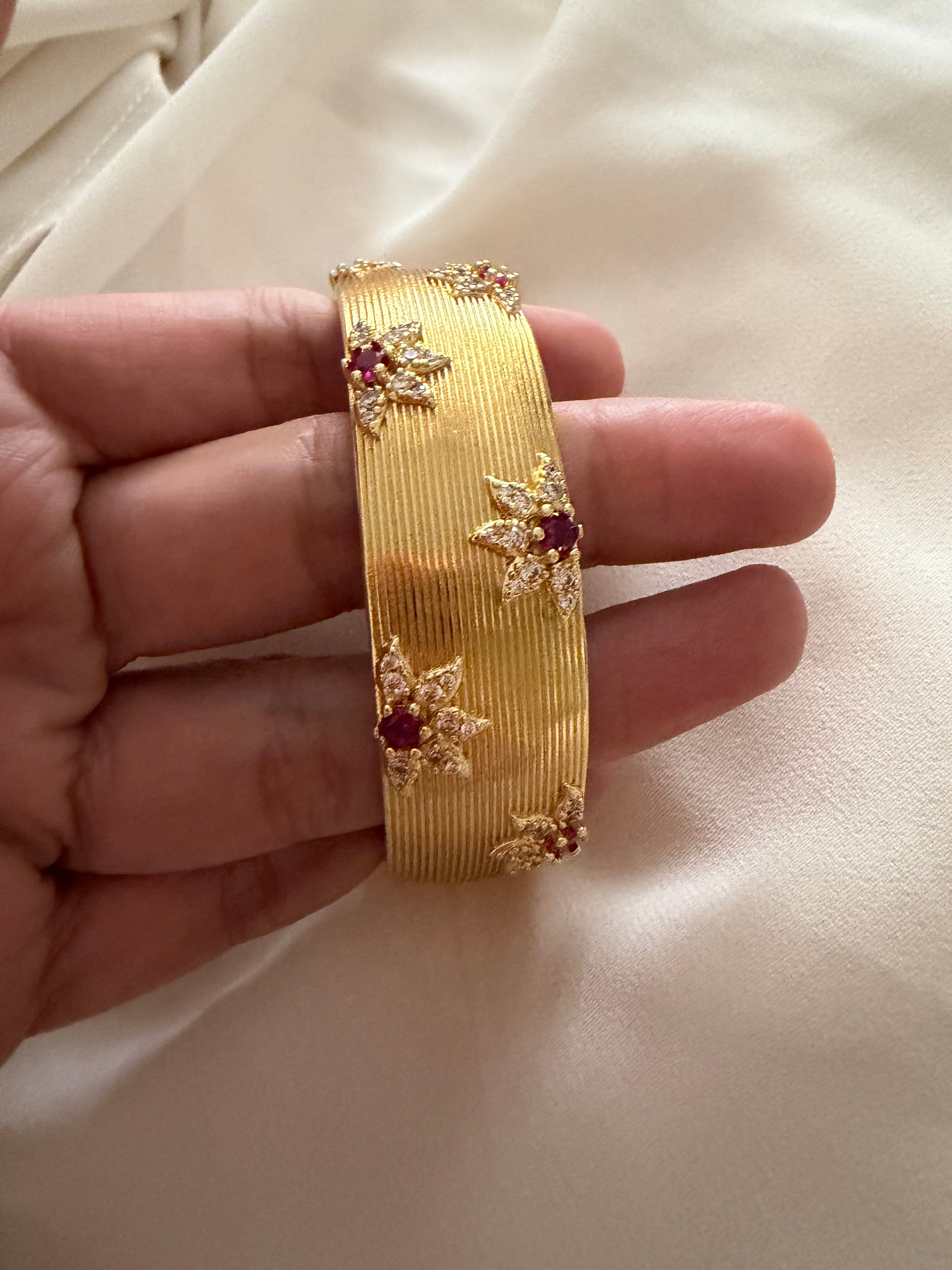 Flower encrusted open bangle cuff