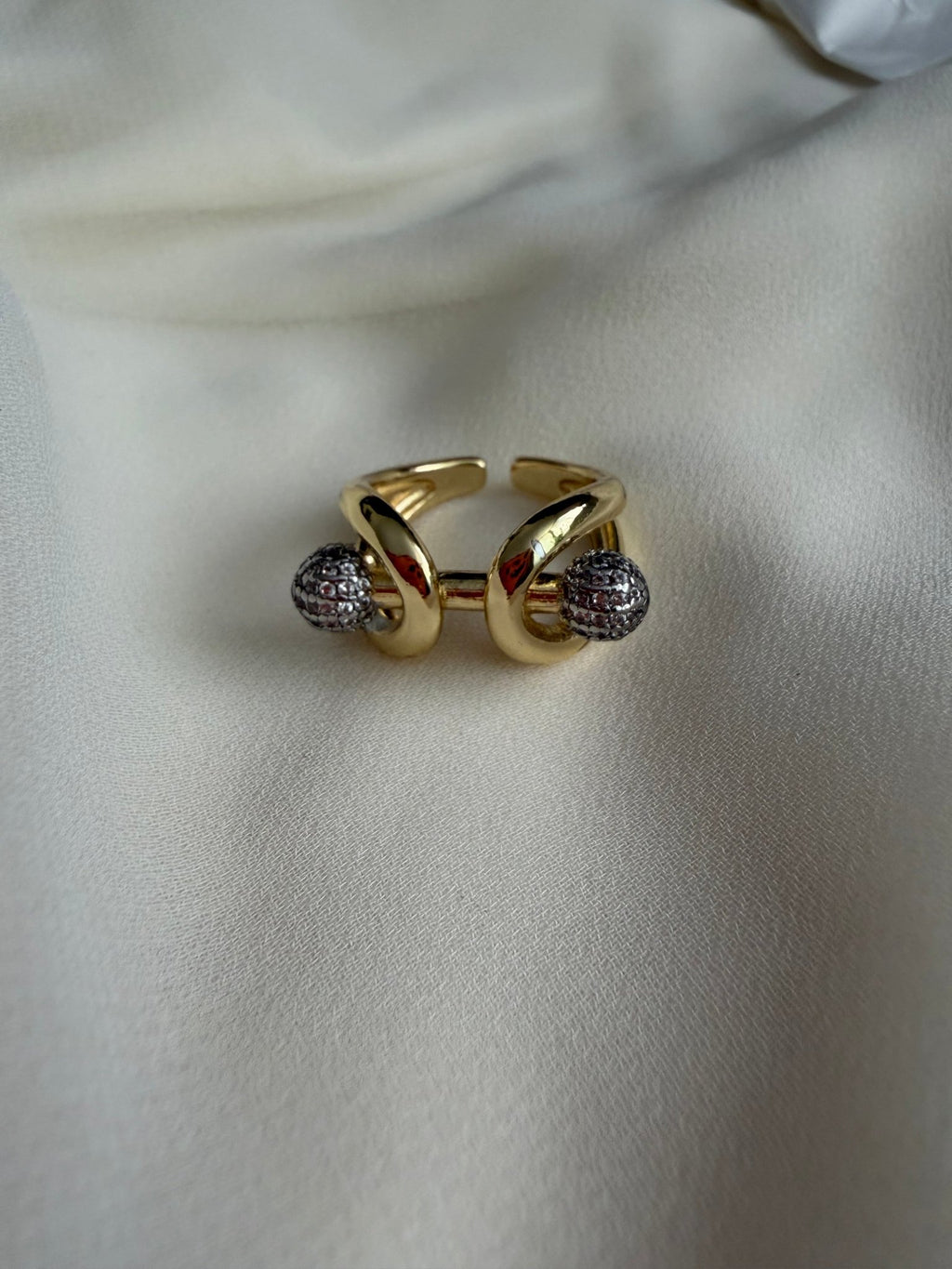 Silver and gold zircon ball ring - Reen & co.Silver and gold zircon ball ring
