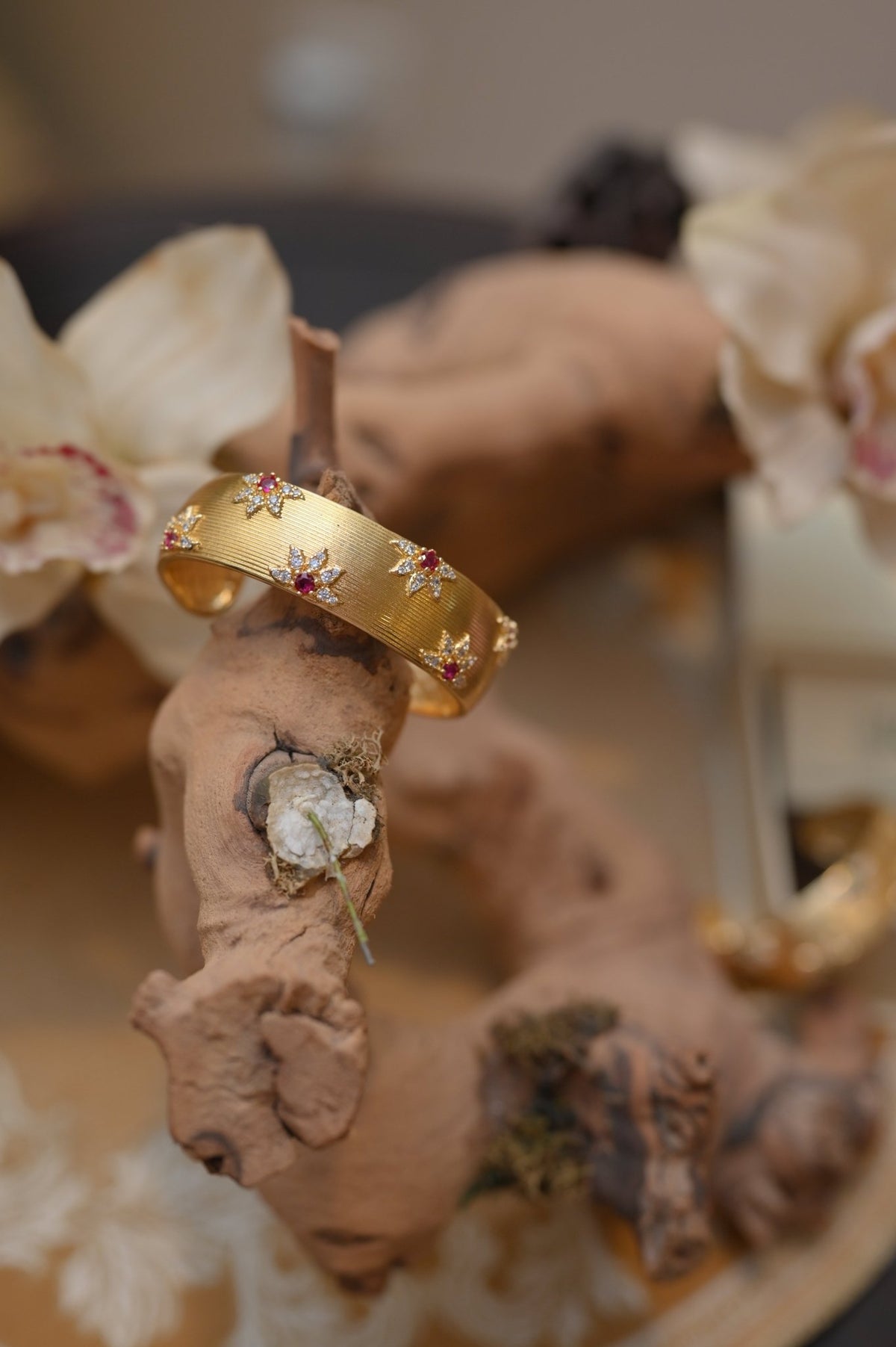 Flower encrusted open bangle cuff - Reen & co.Flower encrusted open bangle cuff