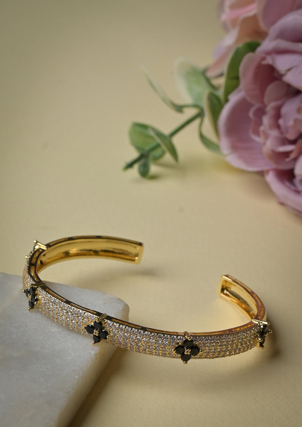 Zircon encrusted flower bangles