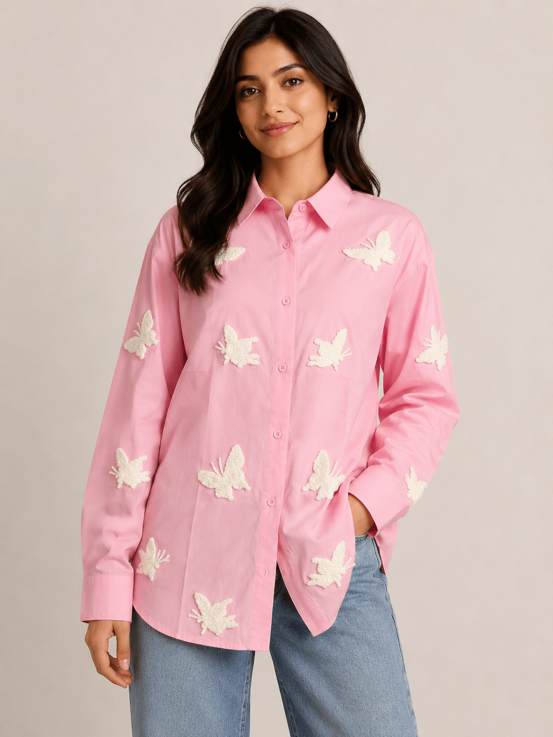 Pink embroidered Butterfly shirt - Reen & co.Pink embroidered Butterfly shirt