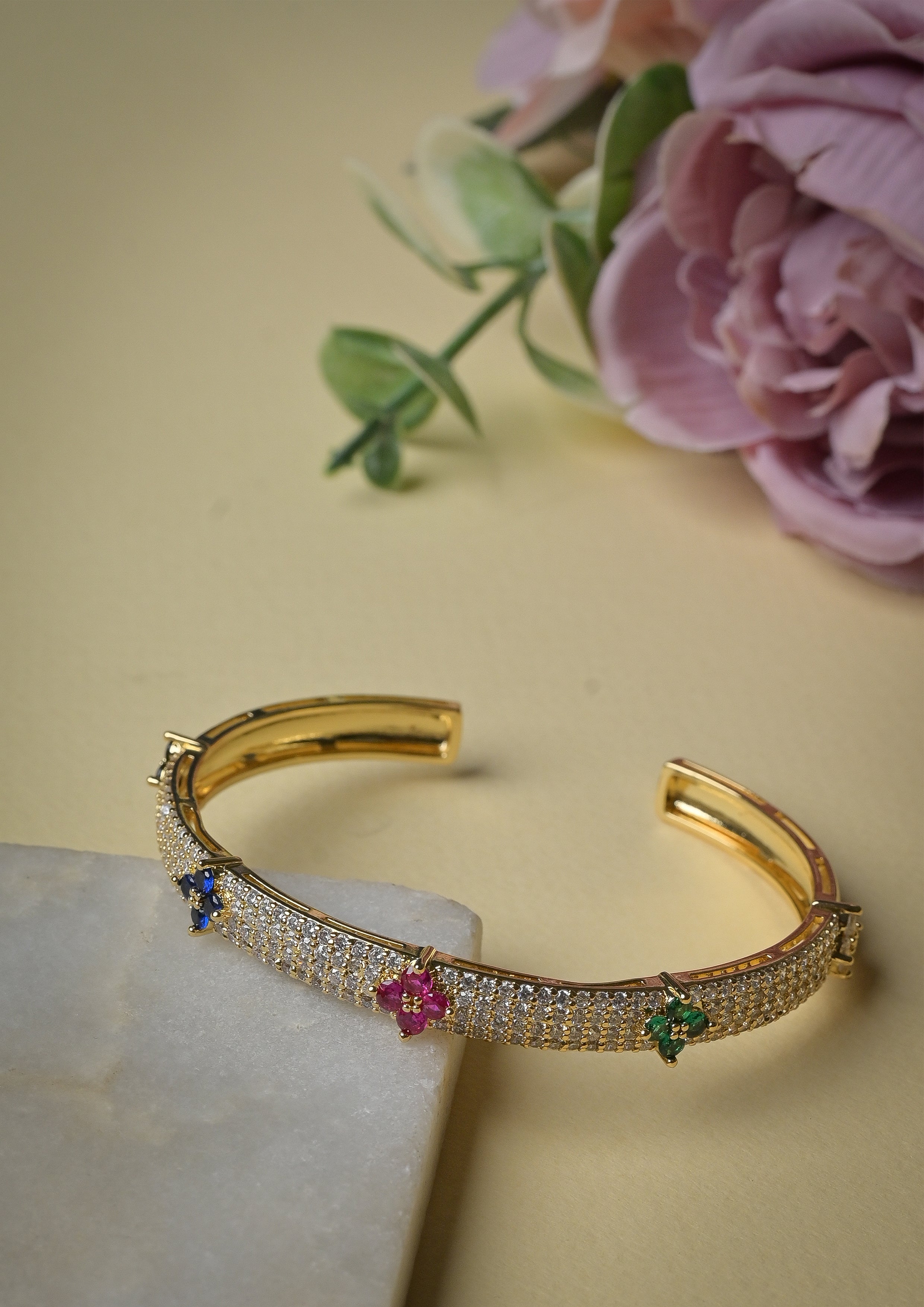 Zircon encrusted flower bangles