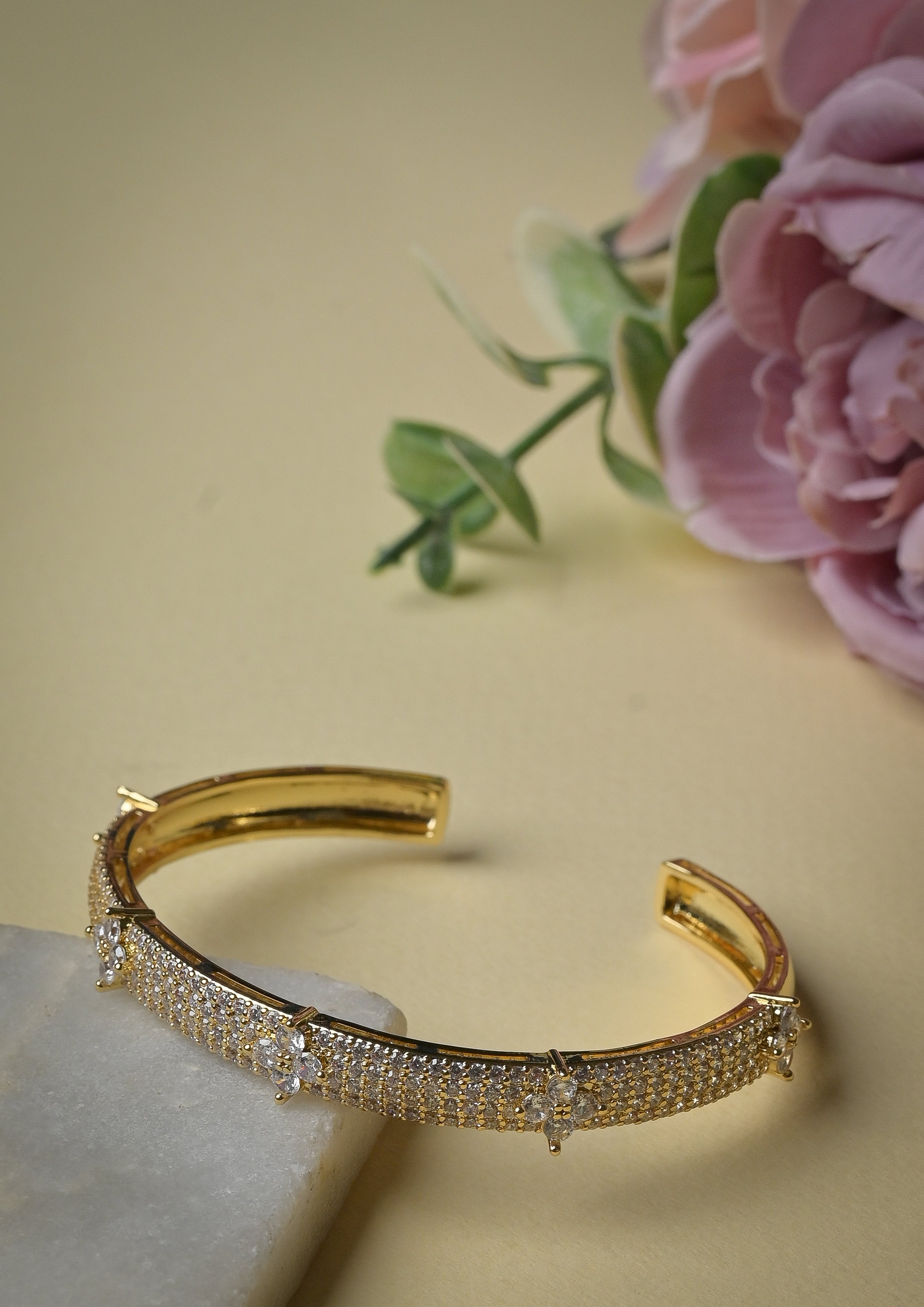 Zircon encrusted flower bangles