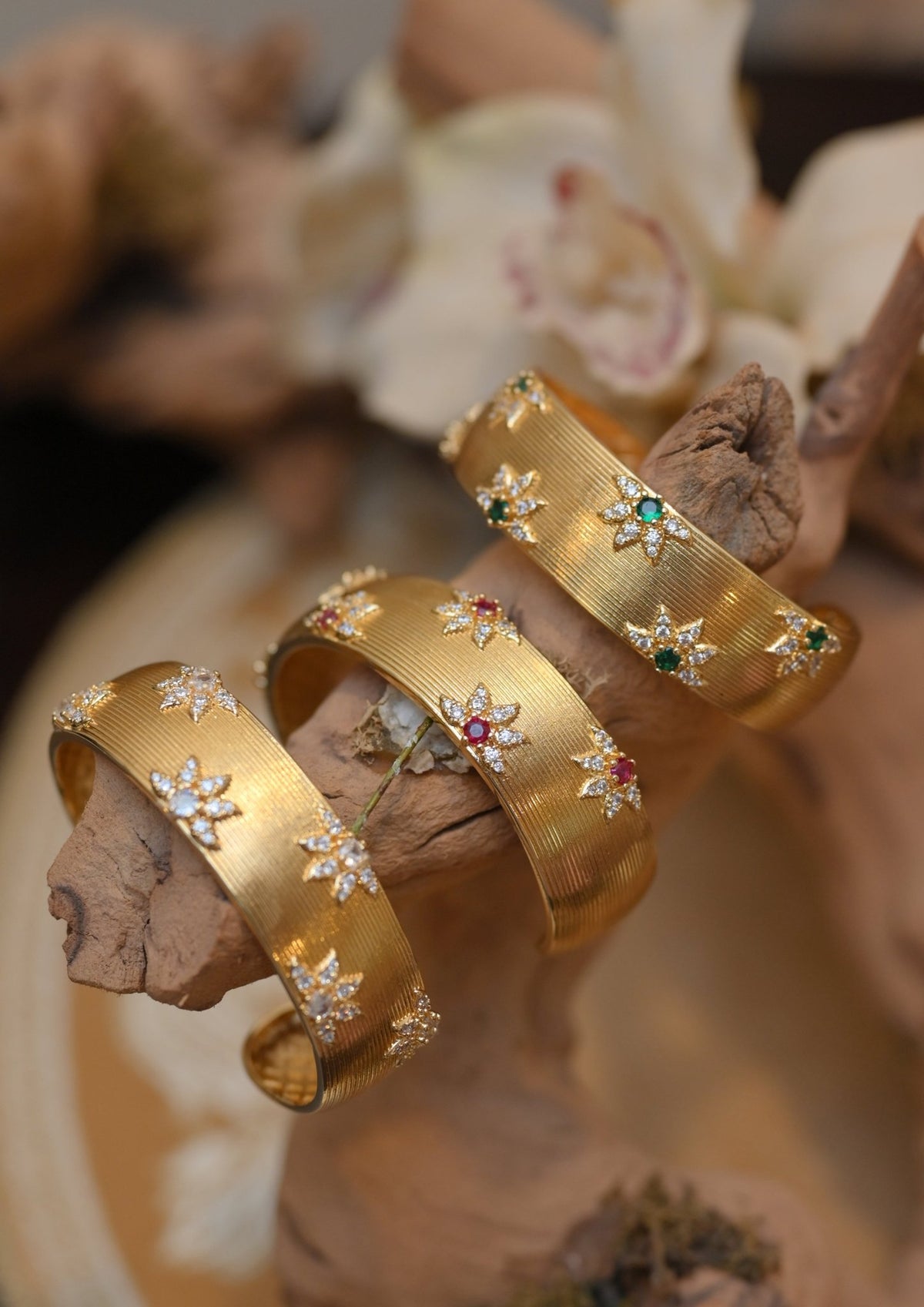 Flower encrusted open bangle cuff - Reen & co.Flower encrusted open bangle cuff