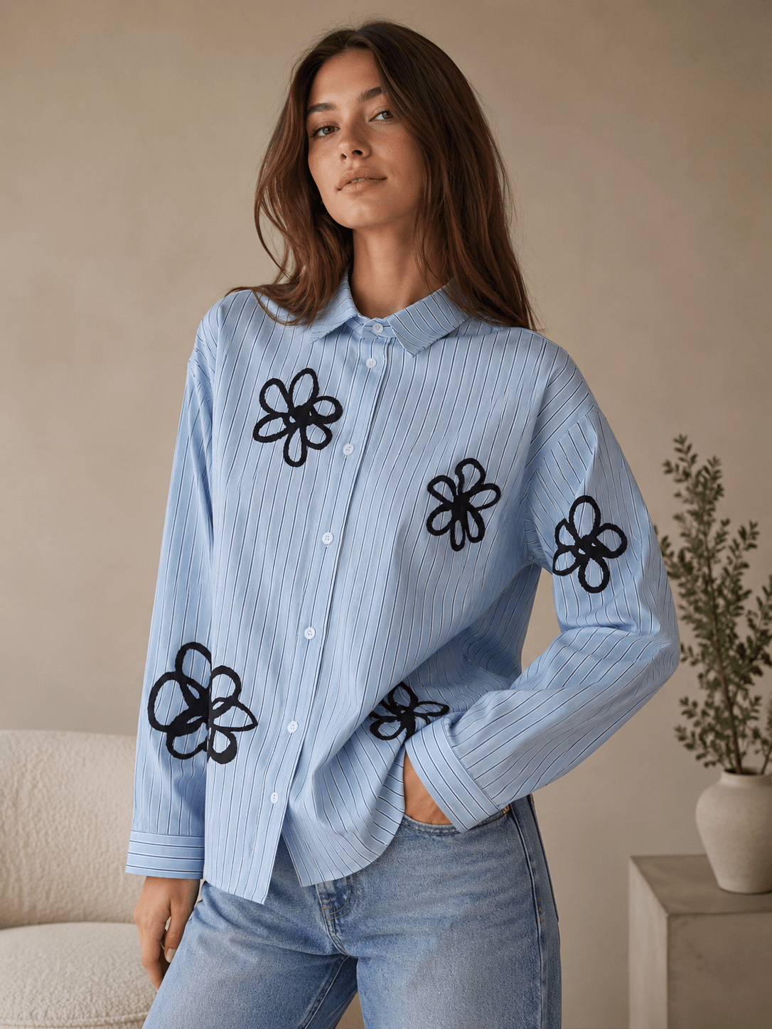 Striped Flower Shirt - Reen & co.Striped Flower Shirt
